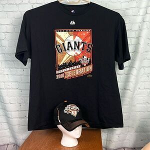 SAN FRANCISCO GIANTS 2010 World Series Celebration 2XL Tee New Era Hat OSFM